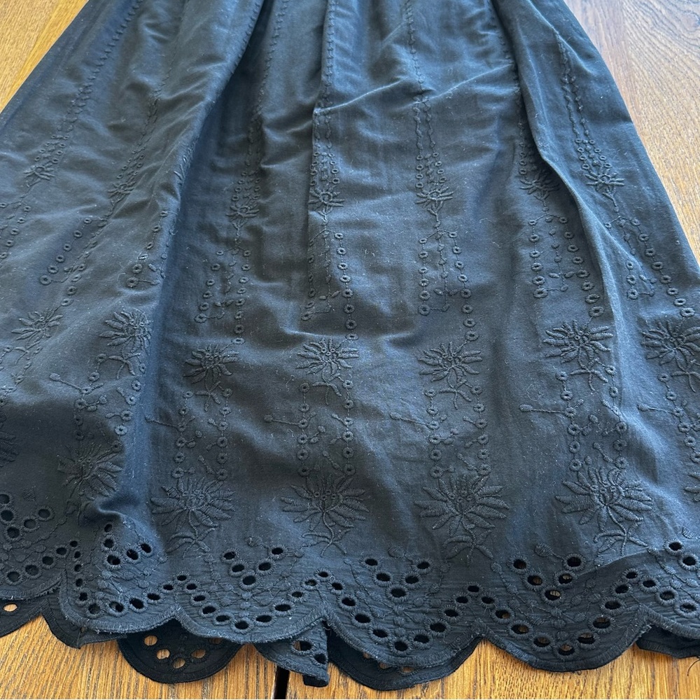 Mango Black Cotton Spaghetti Strap Midi Summer Spring Casual Dress Eyelet - Picture 8 of 14